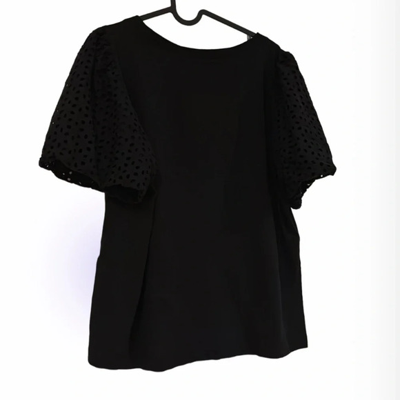 Jane and Delancey Black cotton  crew neck puff lace sleeves top Sz L - Picture 11 of 11
